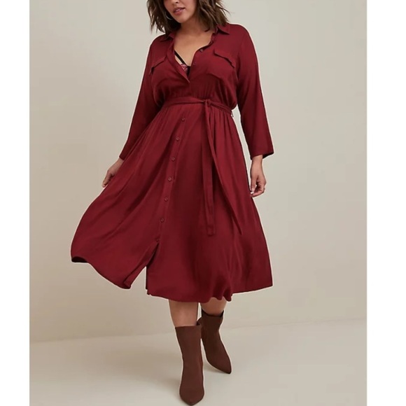 TORRID NWT MIDI RAYON SLUB BELTED SHIRTDRESS - Picture 6 of 7